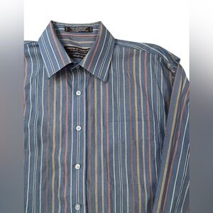 Forsyth of Canada Men's Striped Button Down Long Sleeve Shirt Large Wrinkle Free